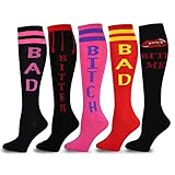 TeeHee Novelty Cotton Knee High Fun Socks 5-Pack for Women (Scarry Vampire and Bad Attitude)