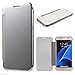 Galaxy S7 Edge Case, Acessorz Fashion Luxury Glossy Mirror Clear View Smart Date/Time Premium [Hyperbolic Mirror] PC Wallet Flip Case Cover for Samsung Galaxy S7 Edge (Silver)