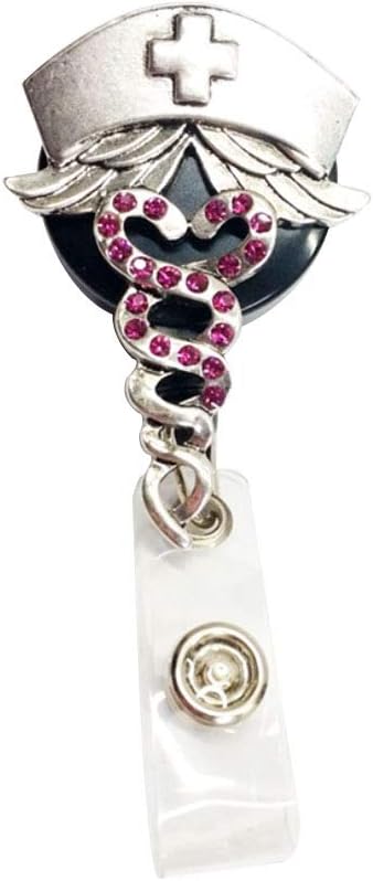 AYHU Nurse RN Retractable Badge Reel for Nurse Office Name ID Badge Holder with 360° Swivel Clip (Rose Pink)