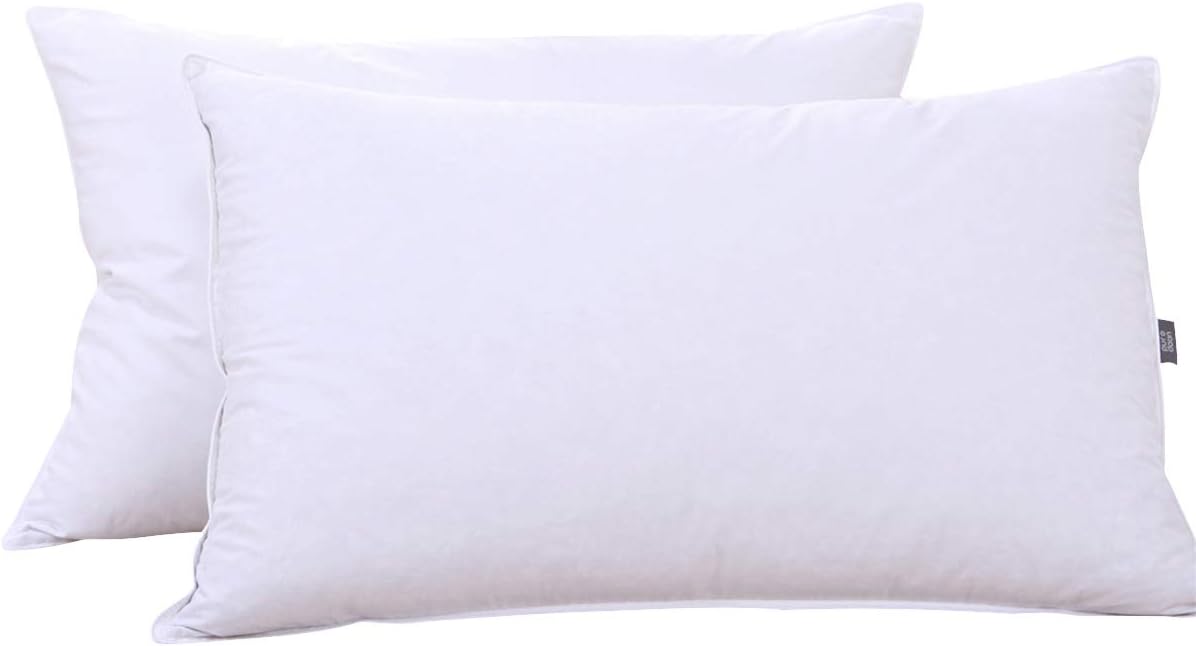 PEACE NEST Down and Feather Pillows for Stomach Sleepers,Soft Bed Pillows for Neck and Shoulder Pain Relief,100% Cotton Cover, Standard Size (2 Pack)