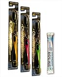3 pcs Korean Charcoal Antimicrobial Toothbrush With Flossing Bristles 45 Holes FDA Registered Bundle With Sample of Natural Non Alcohol Green Tea, Propolis, Lemon Oil Mouthwash 11 ml