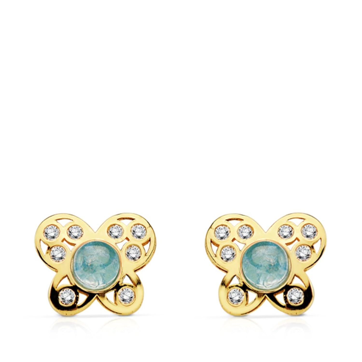 Pendientes mariposa niña oro amarillo k Sara azul rosca