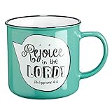 Rejoice in the Lord Scripture Bubble in Turquoise Ceramic Philippians 4:4 Coffee Mug