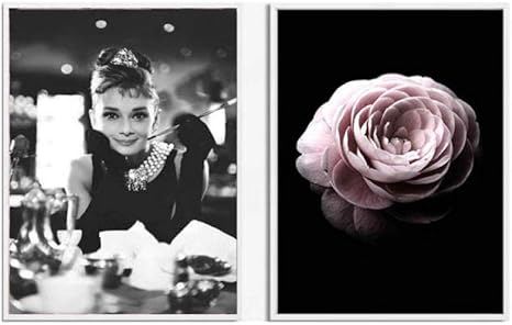 Amazon オードリー ヘプバーンポスター白黒ファッション壁アートパネルヴィンテージ版画ピンク花帆布絵画インテリア写真モダンリビングルーム装飾40x55cmx2いいえフレーム アートフレーム ポスター オンライン通販