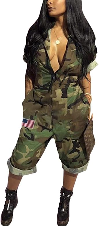 Amazon.com: CHICFOR Women Sexy V Neck Camo Jumpsuit Shorts Camouflage Romper Bodysuit: Clothing