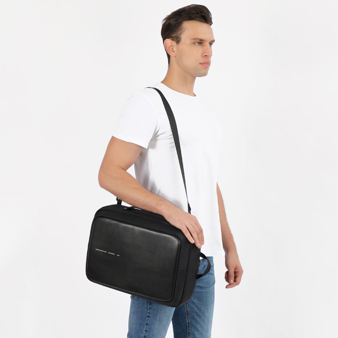 FANDARE 3 in 1 Men's Business Backpack with USB Charging Port Laptop Handbag Switch Travel Shoulder Bag Waterproof Polyester Black - Image 4