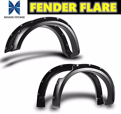 RUIANG VOYAGE 4pcs Front &amp; Rear Textured Black ABS Pocket Rivet Clip-In Fender Flares Fit 2016 Nissan Titan XD