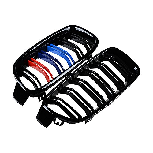 image for Anzio 2pcs Gloss Black M-color Double line Front Kidney Grille for 201