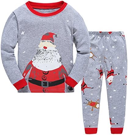 Children Christmas Pajamas, 100% Cotton Sleepwear Set Nightwear Long Sleeve for 2-7years Kids (2T, Gray)