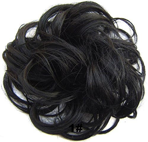 Beauty Wig World Scrunchie Bun Up Do Hair piece Hair Ribbon Ponytail Extensions Wavy Curly or Messy Various Colors #1Jet Black