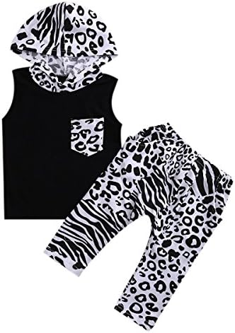 Infant Baby Kids Girl Leopard T-shirt Hoodie Top and Pant 2pcs Outfits Set (100 (3-4 Years), Black and White)