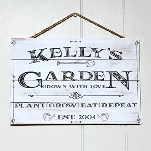 Artblox Personalized Rustic Garden Wood Sign Garden Decor - Vintage Custom Name and Established Year, Premium Pine Wood Farmhouse Style Wooden Wall Art Country Pallet Plaque 13x9 - White