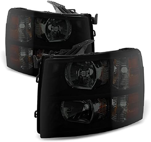 Jdragon for 2007-2014 Silverado Black Housing Smoke Lens Replacement Headlights 1500 2500 3500