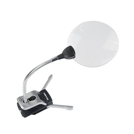 Idealeben Lupa de esritorio 2 LEDs 110mm multifuncional aumento óptico 2.5x zoom 8x lupa ideal para la lectura de libros/revistas/periódicos/etc