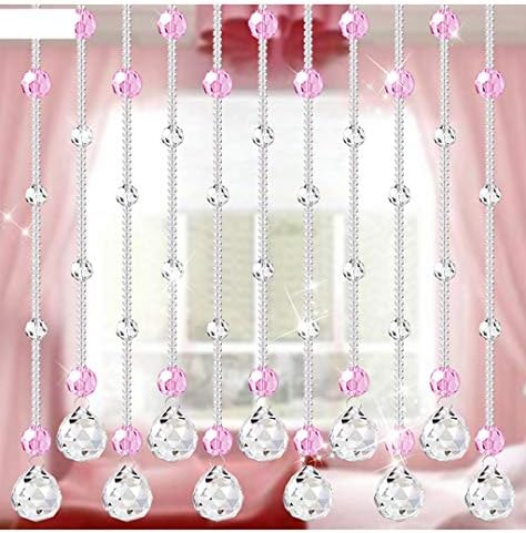 Crystal Bead Curtain, Curtain Beaded Door Curtain Room Divider for Door Wall Window Buffet Hotel String Curtain-30Pcs180Cm-Pink