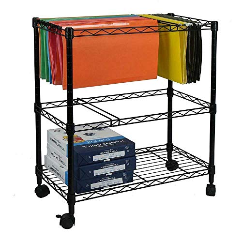 2-Tier Metal Rolling File Cart Mobile Filing cart for Letter Size and Legal Size Folder Office Supplies, Black - Thumbnail 5