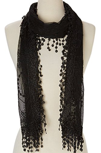 Women's lightweight Feminine lace teardrop fringe Lace Scarf Vintage Scarf Mesh Crochet Tassel Cotton Scarf for Women
