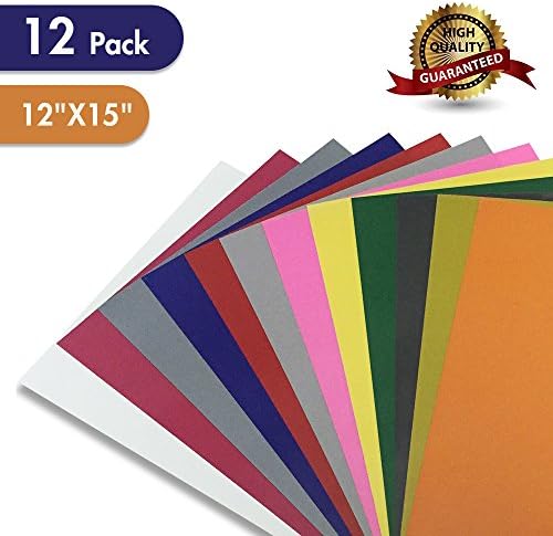 Heat Transfer Vinyl Sheets 12 Set of 12"X15" Iron On Easyweed Vinyl Sheets,ICENN Heat Transfer Film Multiple Colors HTV Vinyl for Ease of Application,Ideal as Bags, Hats, Hoodies or T Shirt Vinyl
