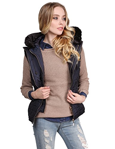 Quilted Mediumweight Vest With Detachable Hood Navy M Size