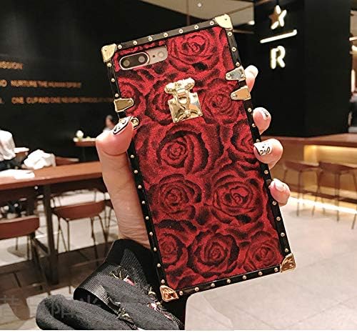 a20s case for Samsung Galaxy A20S (not fit A20) Bling Case,Luxury Square Box Design Cute Glitter Bling Sparkly Red Rose Flower Soft Trunk Cover for Women Girl Phone Skin