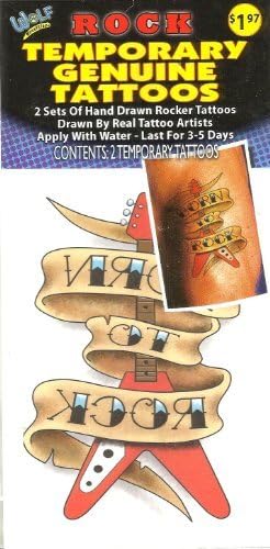 ROCK TEMPORARY GENUINE TATTOOS (2 SETS OF HAND DRAWN ROCKER TATTOOS) (LASTS FRON 3 DAYS TO 2 WEEKS)