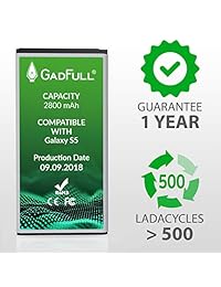 GadFull Batería para Samsung Galaxy S5 (fecha de producción 2018) Corresponde a la EB-BG900BBE EB-BG900 Original, modelo de Smartphone S5 SM-G900F, perfecta como batería de repuesto.