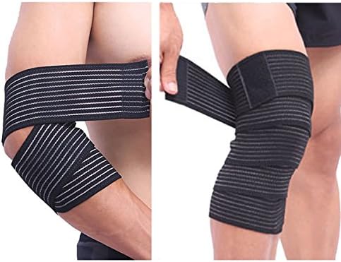 Fitness Exercise Knee Wraps + Elbow Pressure Straps Set (Pair) Convenient Adjustable Knee &amp; Elbow Support Weight Belt for Cross Training Weightlifting Powerlifting Bodybuilding Black