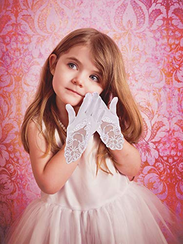 image for Sumind Girls Satin Gloves Kids Size Formal Gloves Bow Knot Pearl Glove