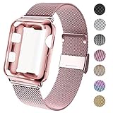 GBPOOT Compatible for Apple Watch Band 38mm 40mm 42mm 44mm with Screen Protector Case, Sports Wristband Strap Replacement Band with Protective Case for Iwatch Series 5/4/3/2/1,38mm,Rose Gold