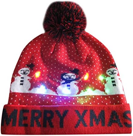 Succper Christmas hat LED Light Up Hat Beanie Knit Cap, Colorful Lights Xmas Beanie Unisex Winter Snow Sweater Ugly Holiday Party Cap (C)