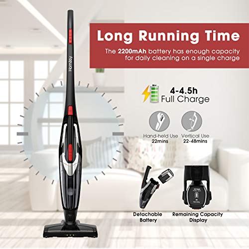 Homasy Cordless Vacuum Cleaner, 2-in-1 Stick and Handheld Vacuum Cleaner with Super Strong Suction, Lightweight Bagless Vacuum LED Headlights for Carpet and Hard Floor