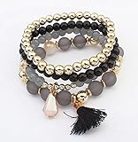 Creazy Women Multilayer Beads Bangle Bracelets (Black)
