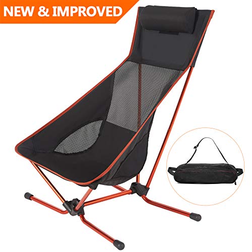 Lightweight Folding Beach Camping Chair with Headrest, Compact for Backpacking Picnic Beach Festival Hiking -with Carry Bag-Max Load Bearing: 300LB