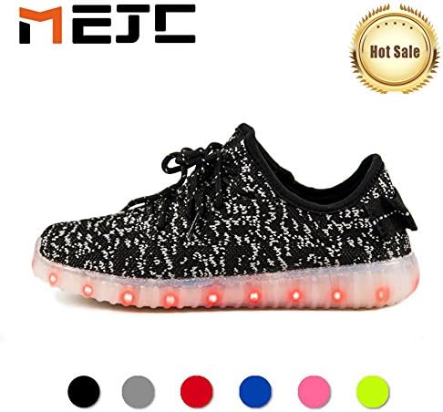 -MEJC- UNISEX WOMEN'S MEN'S KID'S LED shoes Light up Knit Fashion Sneaker-32 M EU/ 13 M US Little Kid-BLACK