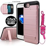 iPhone 7 Case, Cxy Armor iPhone 7 Wallet case with kickstand -Slim and Hybrid Drop Protection Kit Bundle[2 pack Tempered Glass Screen Film]Premium Finish Fit [Reinforced Shockproof Bumper] (Rose Gold)