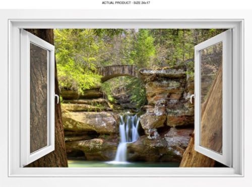 WallPix 24x17 Inch 3D Wall Sticker Decal Mural Window View of Upper Falls at Old Mans Cave - PEEL and STICK - Made from tear-proof, easy-to-clean, durable Bubble Free Material