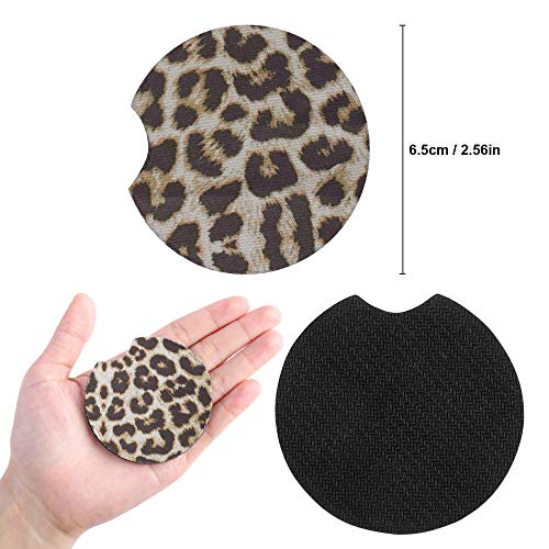 image for Feeke 6 Pack Leopard Print Car Coasters, Neoprene Absorbent Cup Coaste