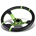 Auto Dynasty Aluminum Frame Vinyl Leather Cover 350mm 6-Bolt Steering wheels + Horn Button (Green Spoke/Green Stripe)