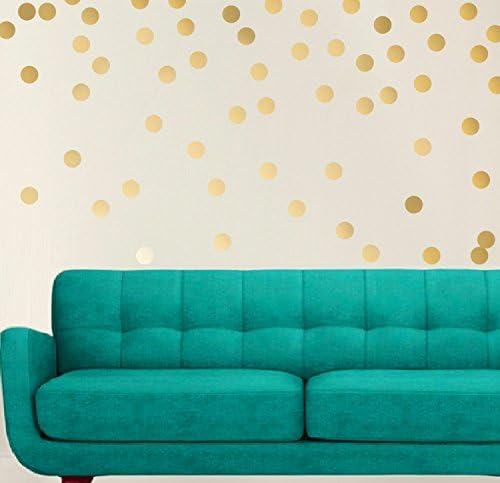 200 Gold Polka Dot Wall Decals Art Decoration, Double Sided Metallic Gold Decals With Satin Finish