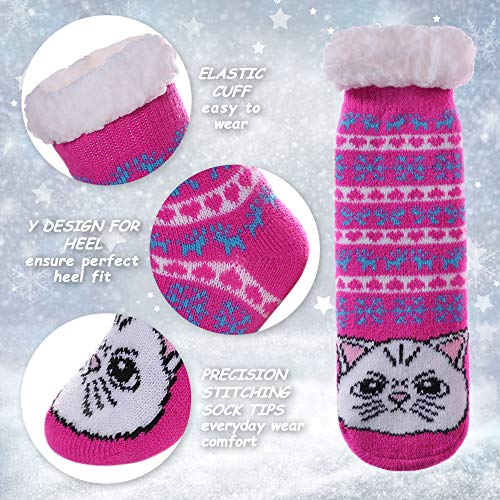 LANLEO Boys Girls Cute Animal Slipper Socks Fuzzy Soft Warm Thick Fleece Lined Winter Socks Kids Toddlers Christmas Stockings Cat,5-8 Year Old