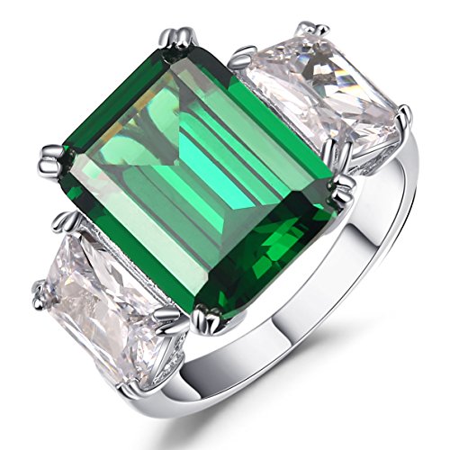 UPC 712155662568, Caperci 925 Sterling Silver Clear Cubic Zirconia and Emerald-Cut Created Emerald Ring Size 7