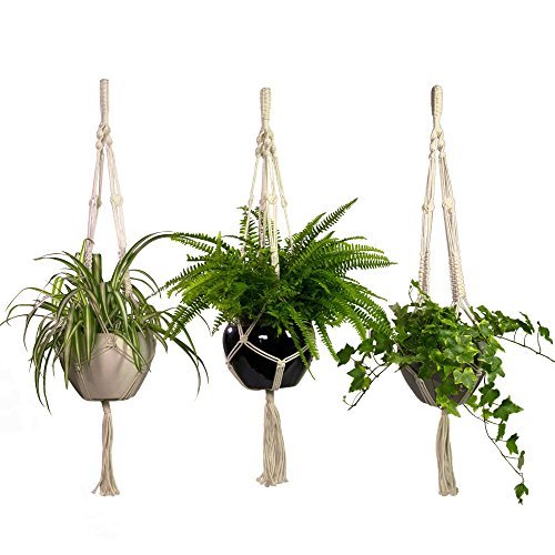 Macrame Plant Hangers 3 Pack Set Large Outdoor Indoor Planter Holders- Handmade...