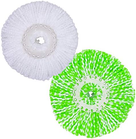 Amaou Spin Mop Refills Head, Microfiber Spin Mop Replacement Heads Universal 360° Spin Magic Mop, Round Shape Standard Size, Set of 2 Pack ( White, Green)