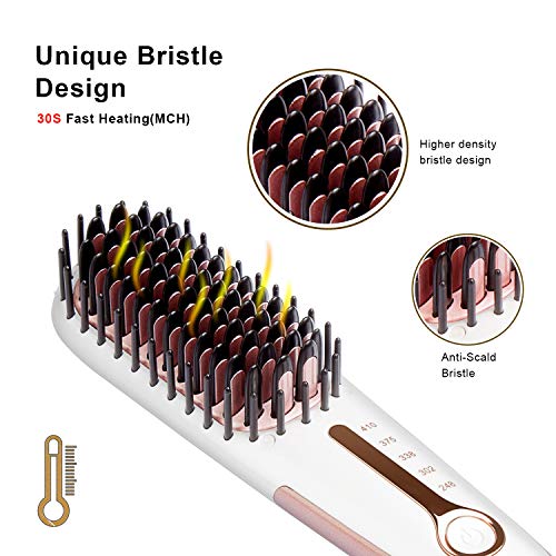 Hair Straightening Brush 3.0 Gift Package, Buture Mini Hair Straightener Brush Negative ion Ceramic Iron Hair Brush Fast Heat Hot Brush Travel Size Anti-scald MCH 110-240V Temperature Lock (White)