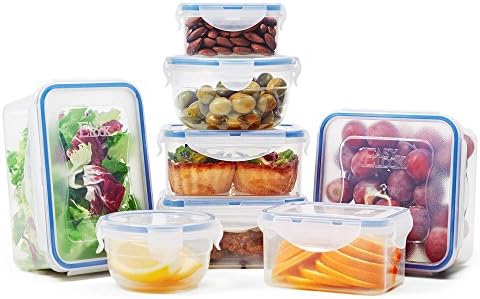 BPA Free Food Storage Containers with Lids - Easy Snap Lock Food Prep Containers - Clear Plastic Food Container set for Kitchen with Locking lids - 100% Airtight & Leak Proof (16 Piece Set)