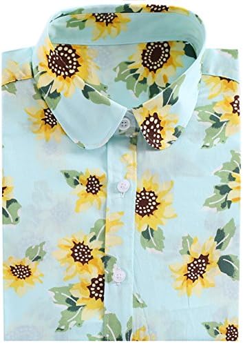 KIMIST Women's Casual Dress Button Down Sunflower Long Sleeve Work Shirts Blouses (Large, Mint Green Sunflower)