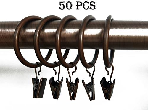 Perfect Lily Metal Curtain Rings with Clips Pack of 50 (1.5'', Copper)