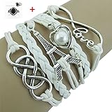 BESSKY Women's Infinity LOVE Heart Eiffel Tower Friendship Leather Charm Bracelet