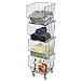4-Tier Black Metal Wire Stackable Storage Baskets with Wheels/Rolling Organizer Bins for Kitchen, Bathroom, Laundry Room