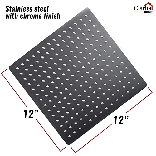12 Inch Rainfall Shower Head - 12" Square, Stainless Steel Chrome, The Extra Large Showerhead Pumps High Pressure Rain Fall For A Powerful Rainforest Waterfall Feeling